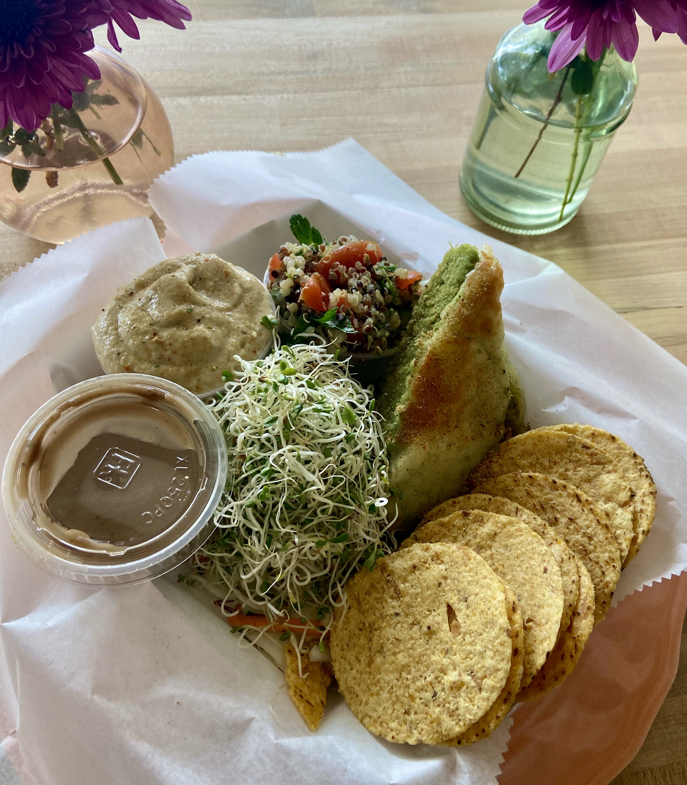 Falafel Plate with steamed rice, sauteed vegetables and a side salad
